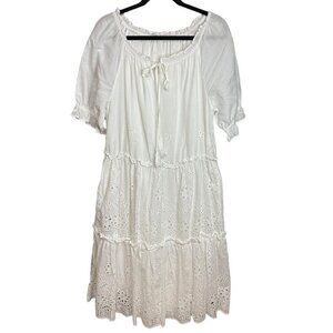 Calista Collection Dress White Eyelet Detail Puff Sleeves Midi Cottagecore‎ M